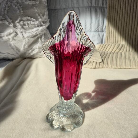 Cranberry to Clear Jack In The Pulpit Glass Vase Vintage Angelo Rossi - Picture 5 of 13